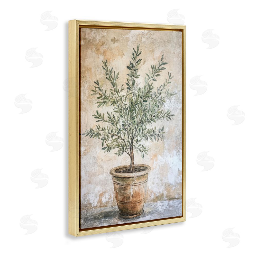 Petal Prints Design Mediterranean Potted Olive Gold Floating Framed Canvas Wall Art