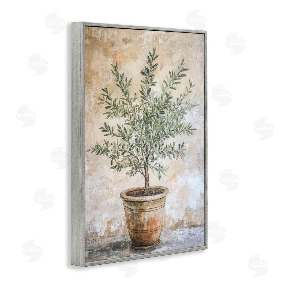 Petal Prints Design Mediterranean Potted Olive Gray Framed Giclee Wall Art
