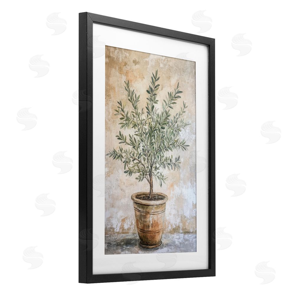 Petal Prints Design Mediterranean Potted Olive Black Framed Print Under Glass Wall Art