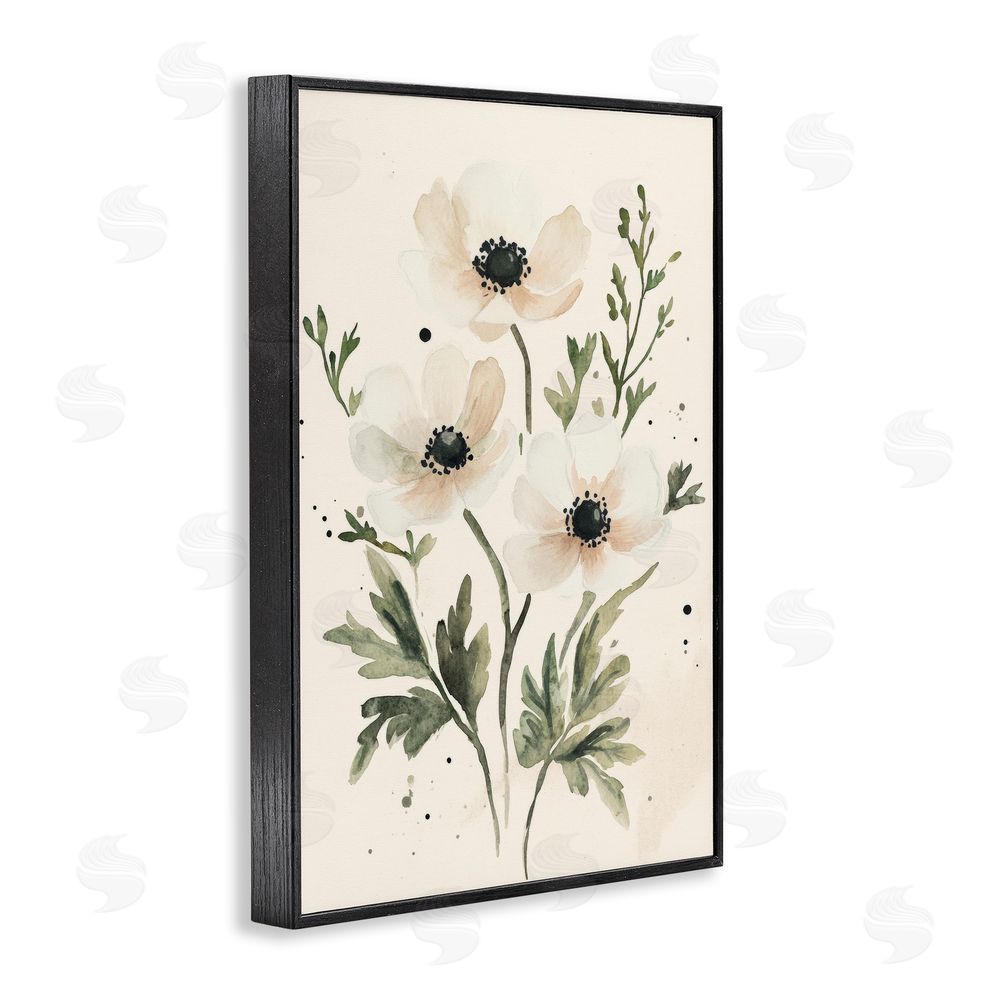 Petal Prints Design Soft White Anemone Floral Black Framed Giclee Wall Art Print