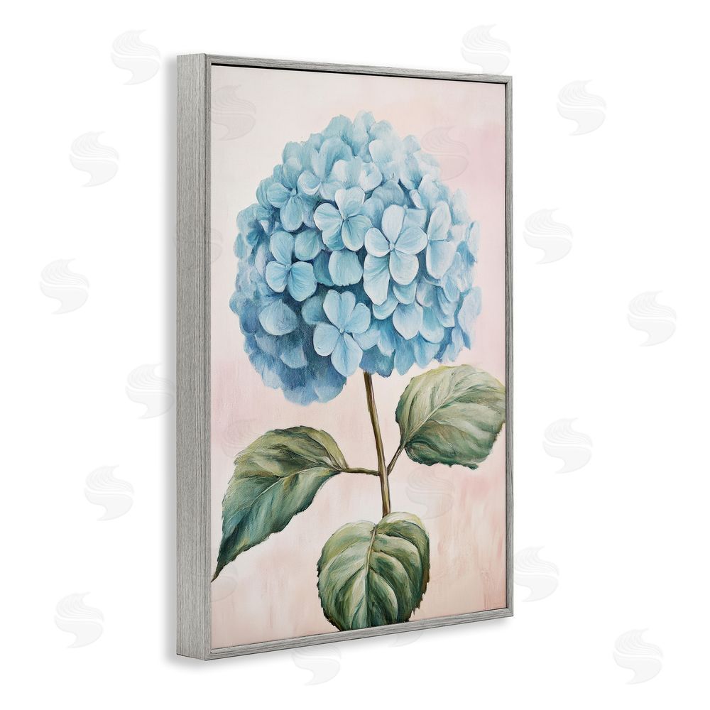 Petal Prints Design Delicate Baby Blue Hydrangea Gray Framed Giclee Wall Art Print