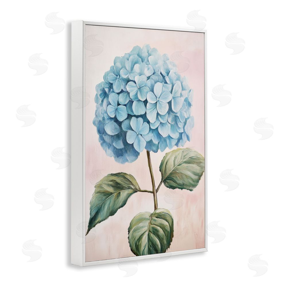 Petal Prints Design Delicate Baby Blue Hydrangea White Framed Giclee Wall Art Print