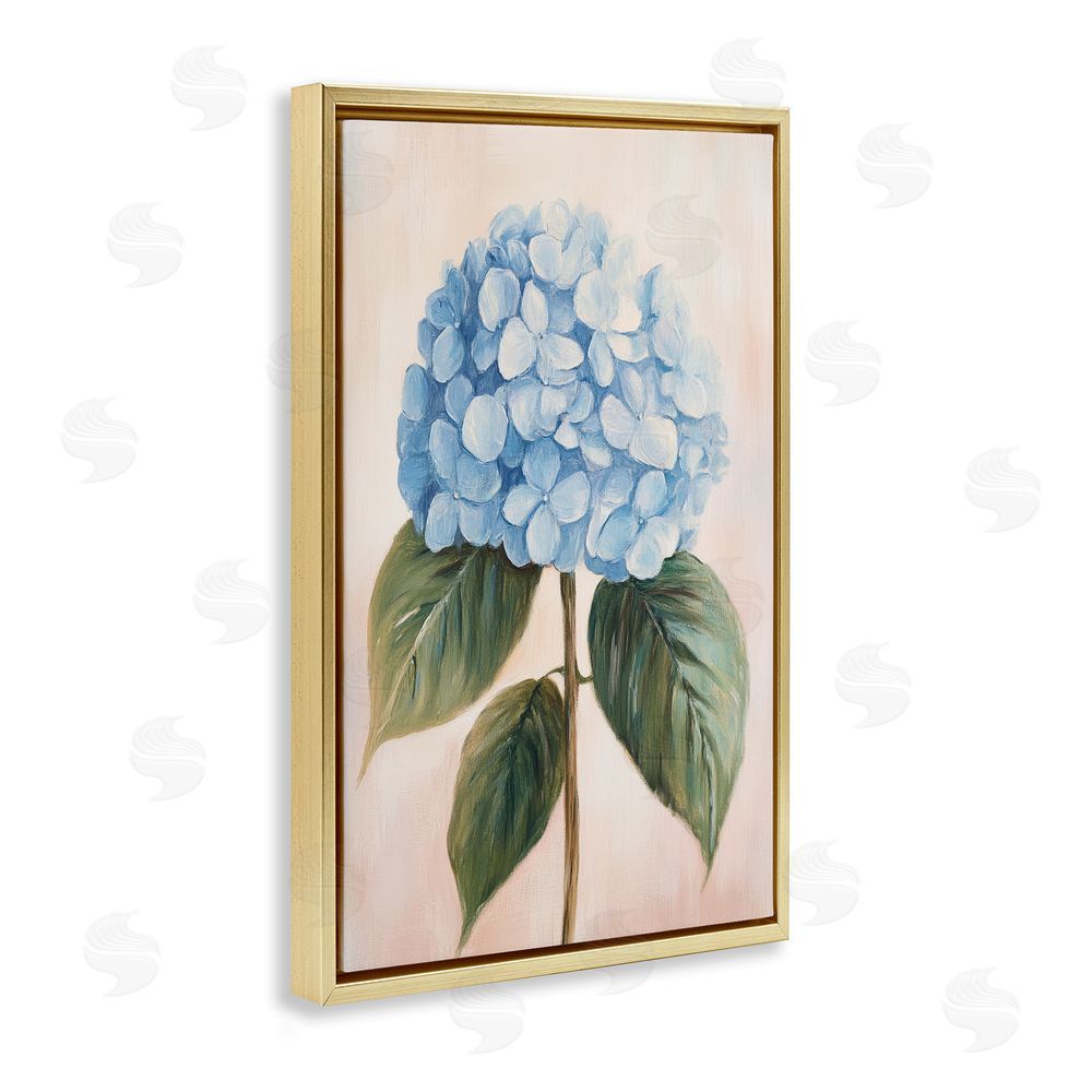 Petal Prints Design Baby Blue Hydrangea Gold Floating Frame Stretched Canvas Wall Art Print