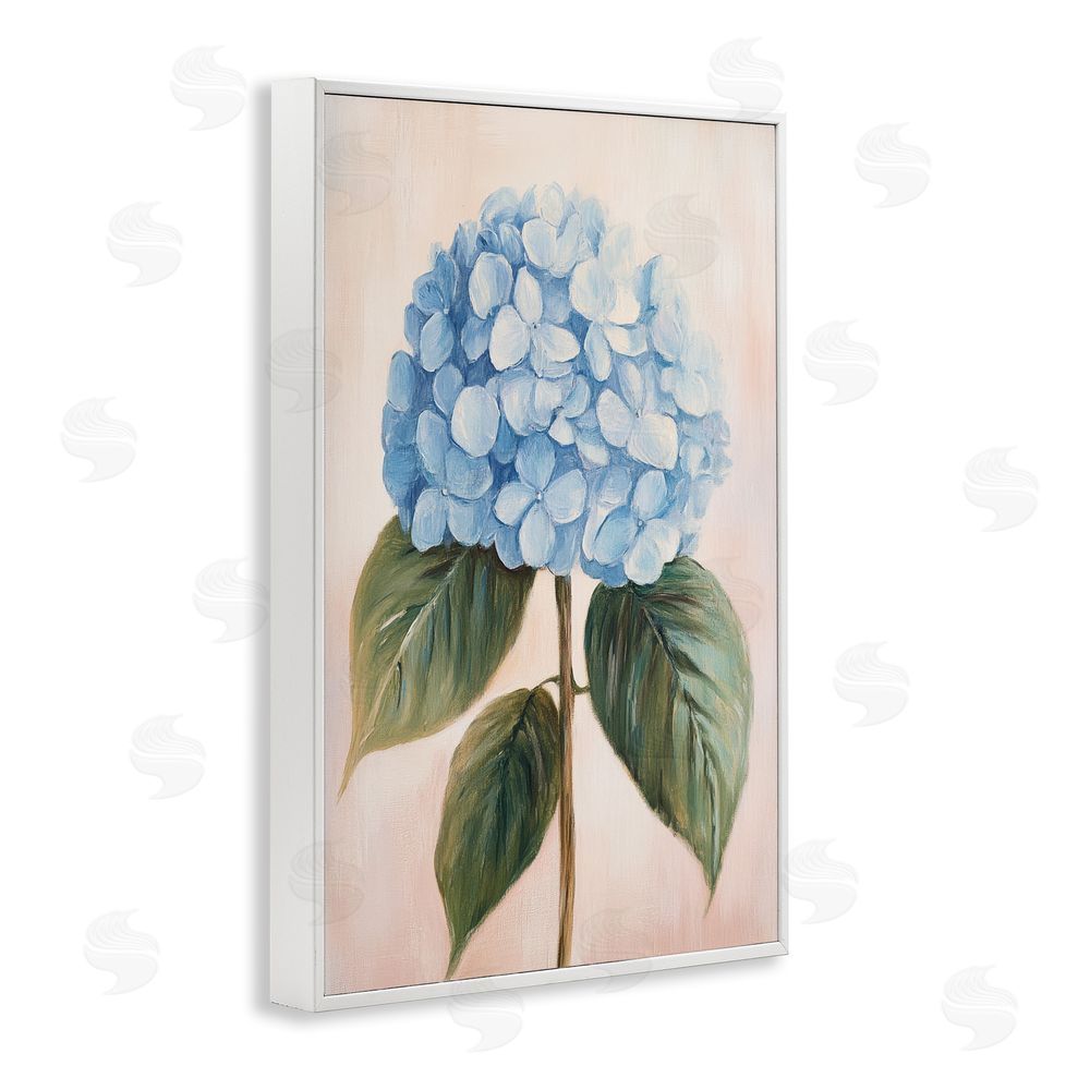 Petal Prints Design Baby Blue Hydrangea White Framed Giclee Wall Art Print