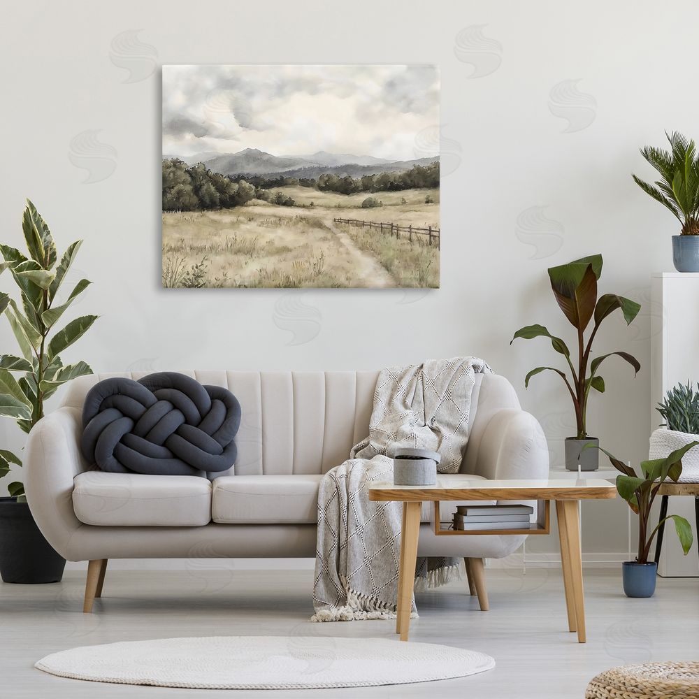 Riley B Muted Trail Along Fence Stretched Canvas Wall Art in Room