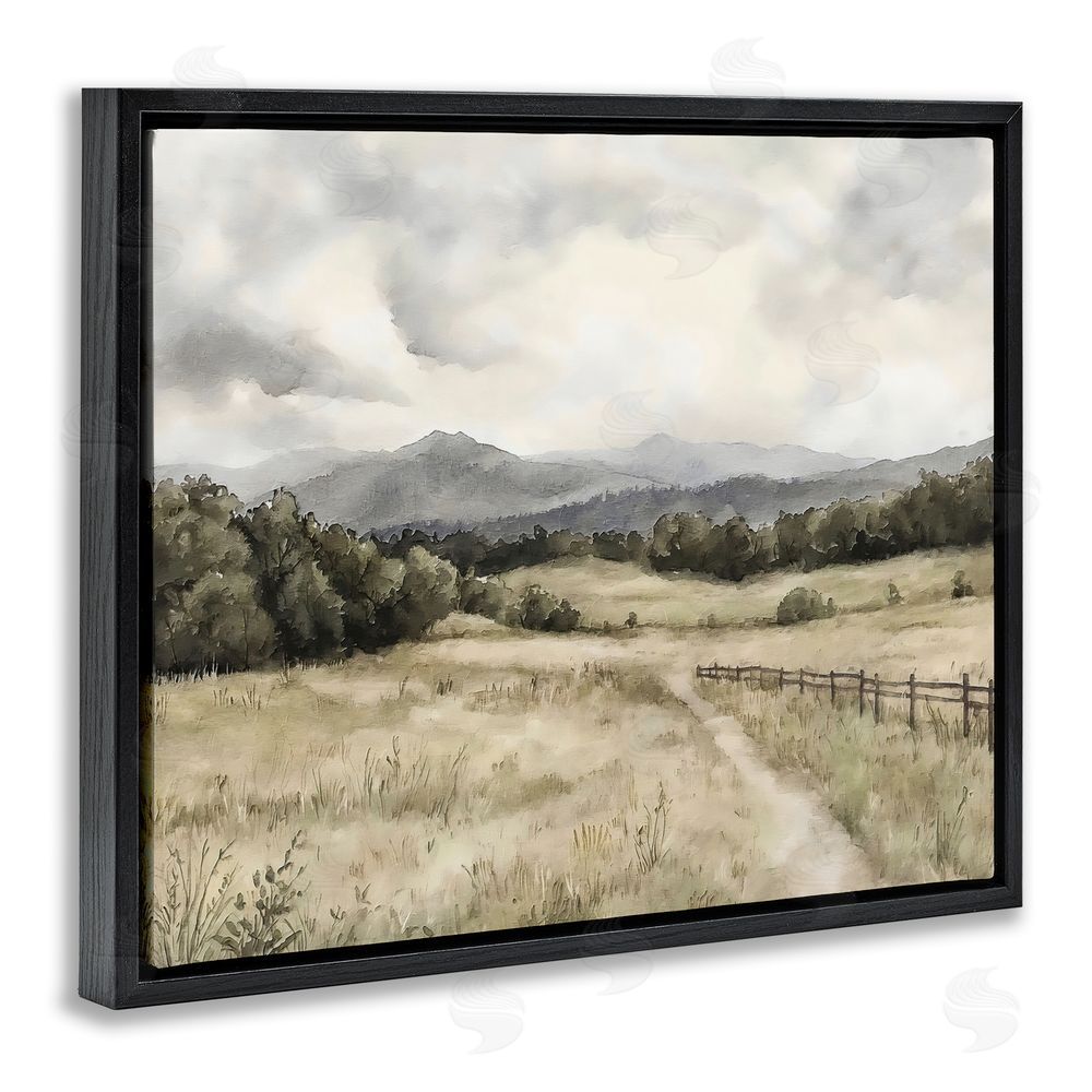 Riley B Muted Trail Along Fence Black Floating Framed Canvas Wall Art