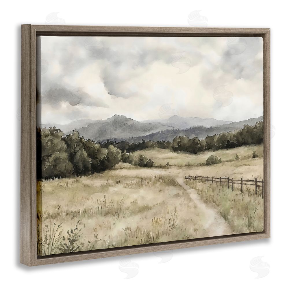 Riley B Muted Trail Along Fence Brown Floating Framed Canvas Wall Art
