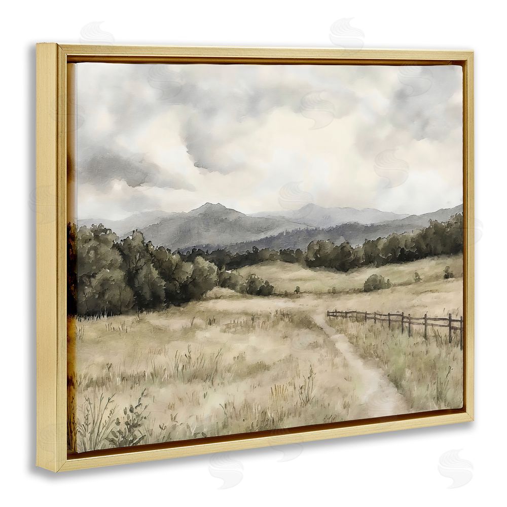 Riley B Muted Trail Along Fence Gold Floating Framed Canvas Wall Art