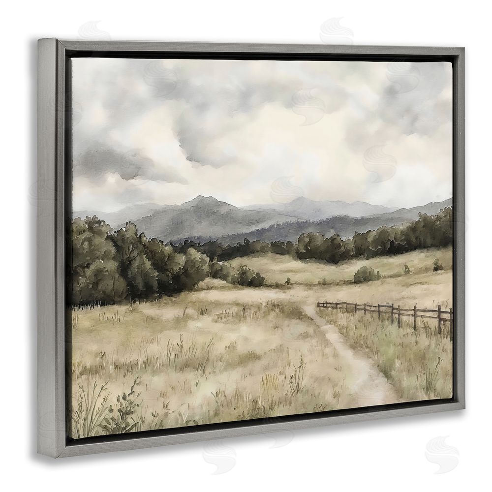 Riley B Muted Trail Along Fence Gray Floating Framed Canvas Wall Art