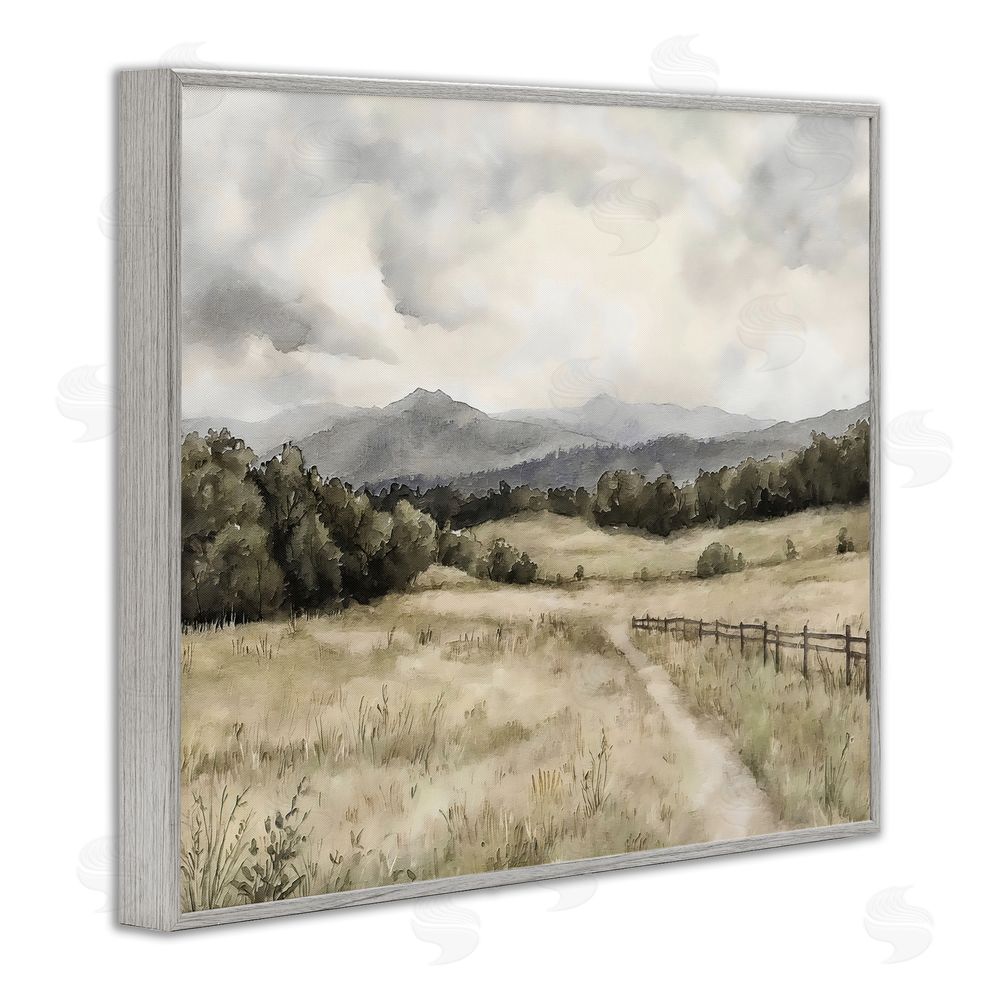 Riley B Muted Trail Along Fence Gray Framed Giclee Wall Art