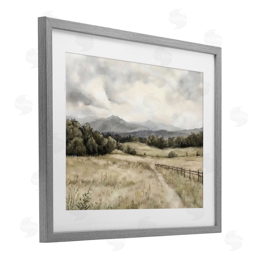 Riley B Muted Trail Along Fence Gray Framed Print Under Glass Wall Art