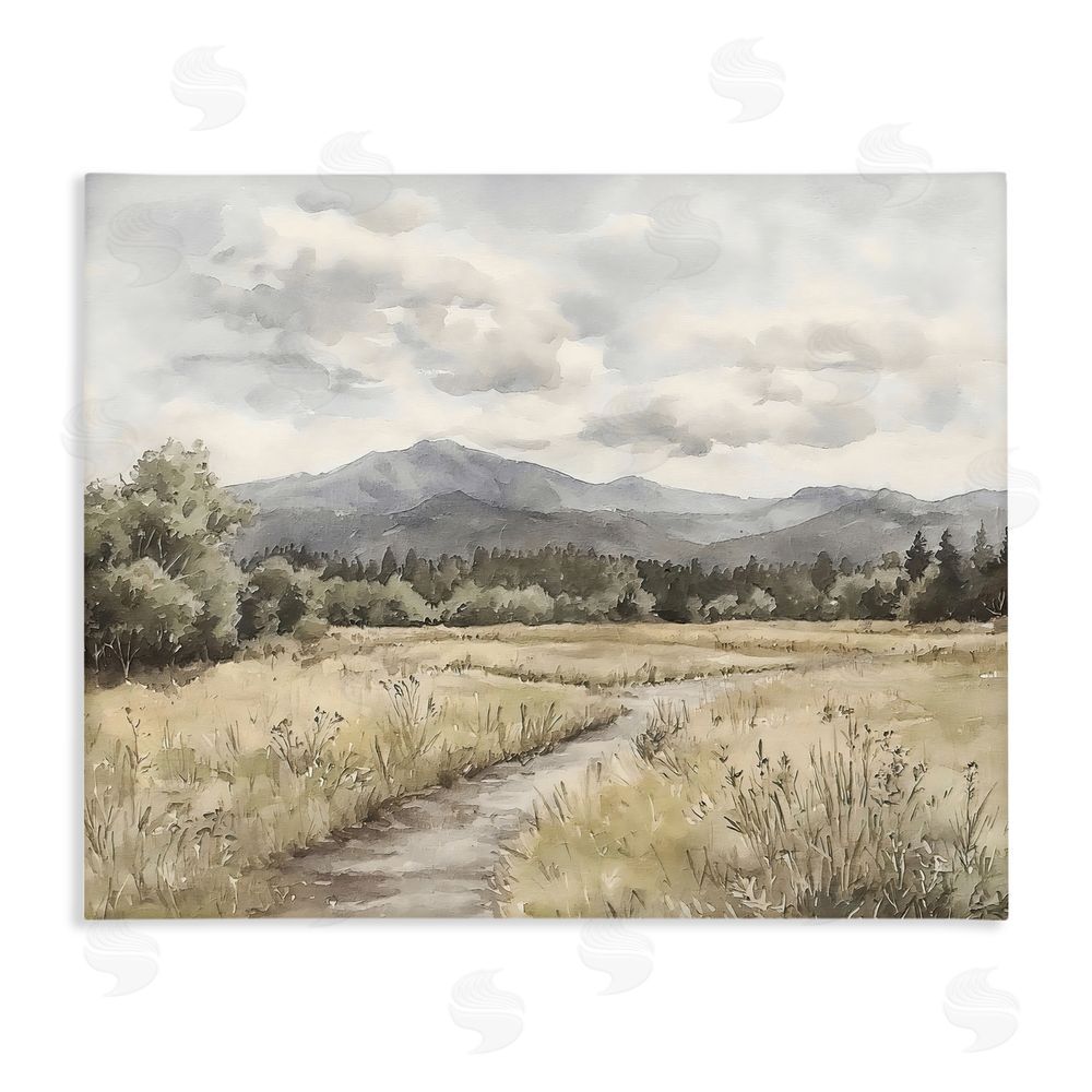 Riley B Muted Pathway to Mountains Stretched Canvas Wall Art