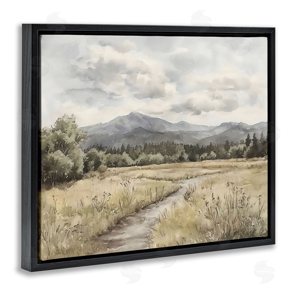 Riley B Muted Pathway to Mountains Black Floating Framed Canvas Wall Art