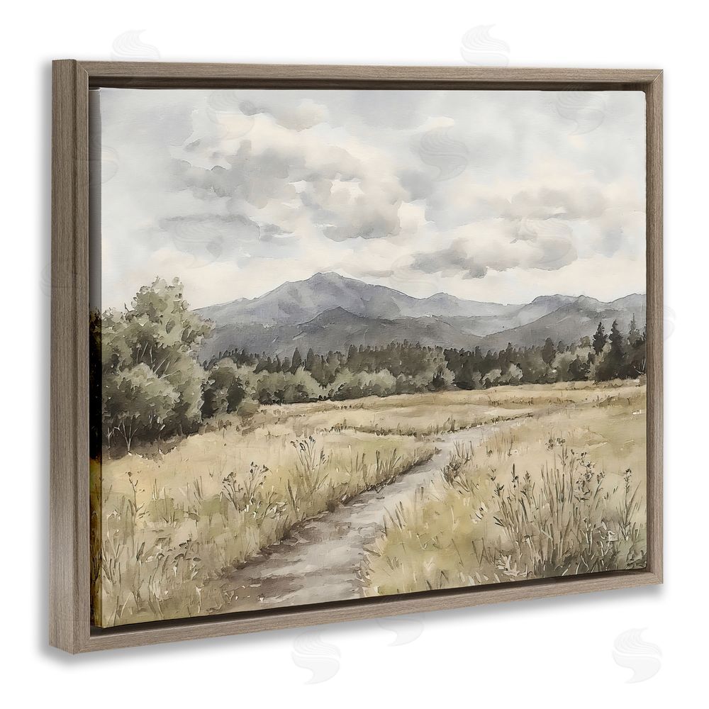 Riley B Muted Pathway to Mountains Brown Floating Framed Canvas Wall Art
