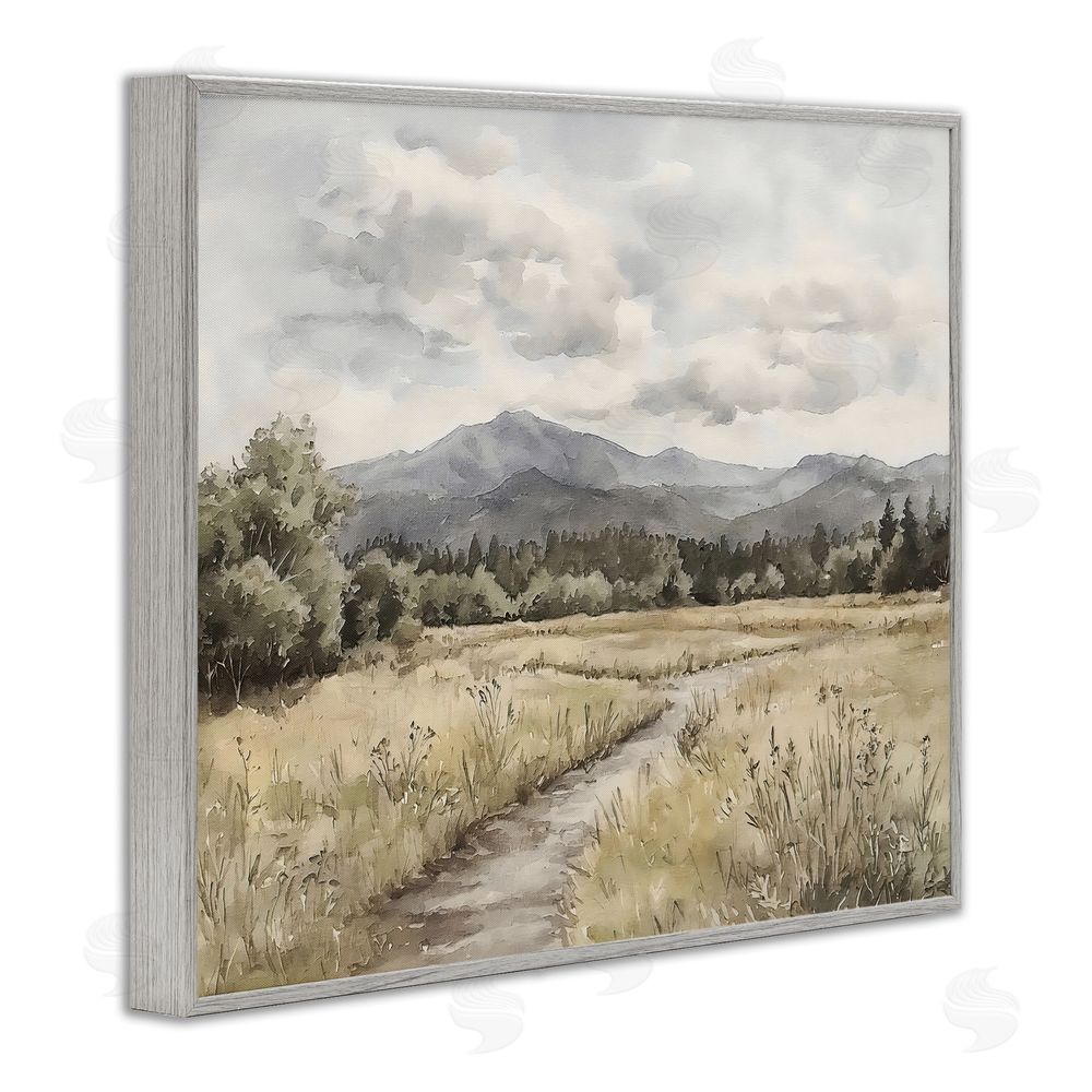 Riley B Muted Pathway to Mountains Gray Framed Giclee Wall Art