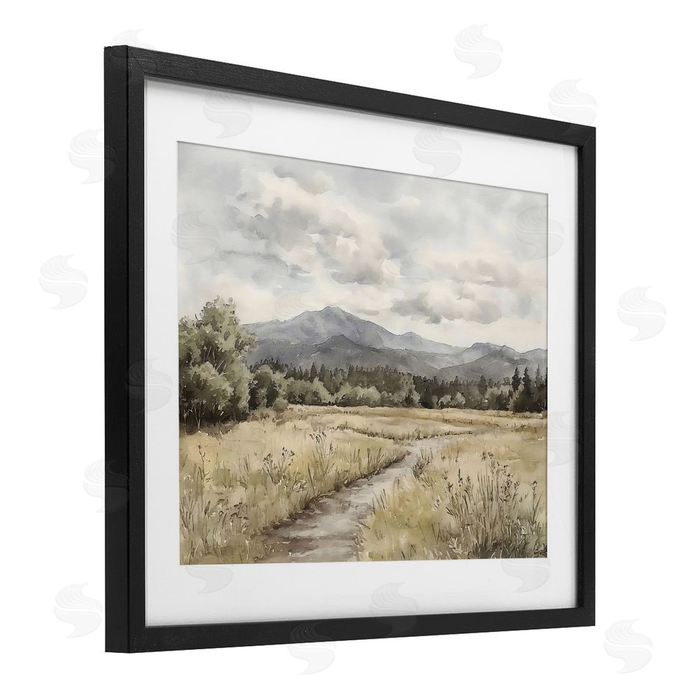 Riley B Muted Pathway to Mountains Black Framed Print Under Glass Wall Art