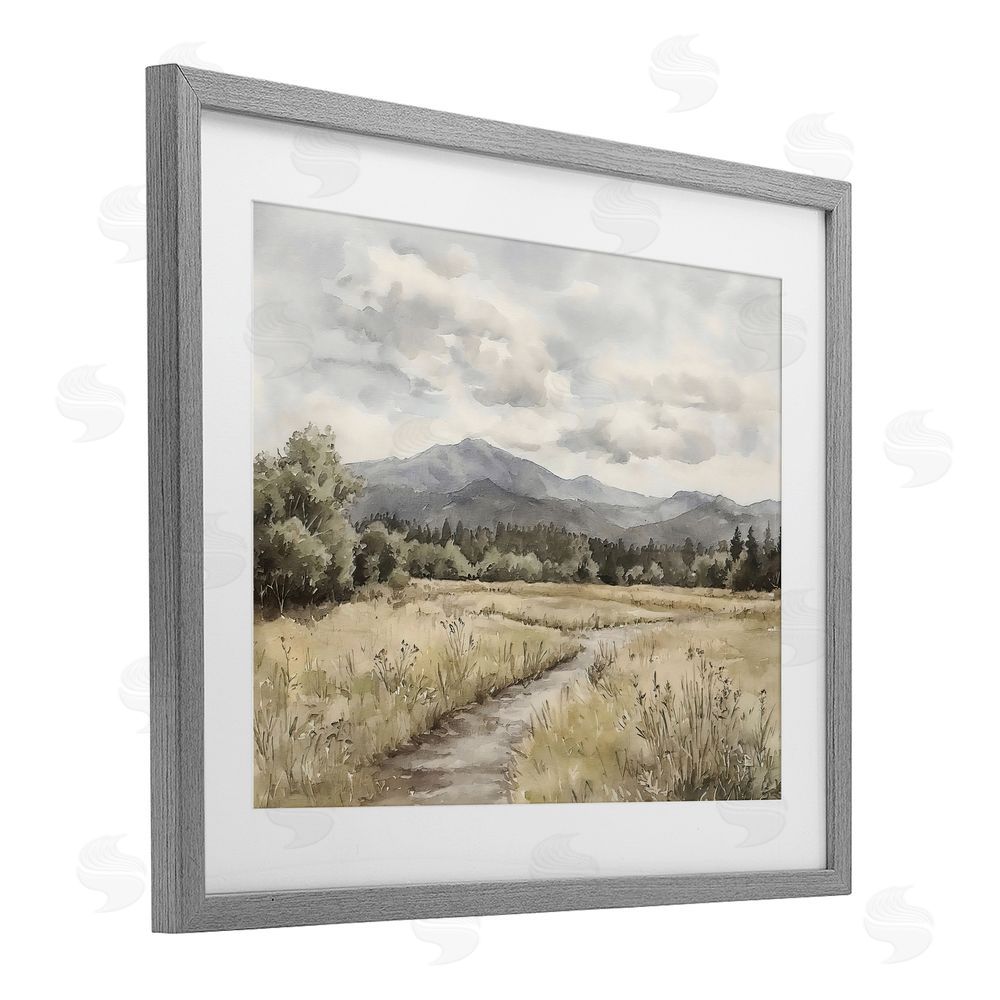 Riley B Muted Pathway to Mountains Gray Framed Print Under Glass Wall Art