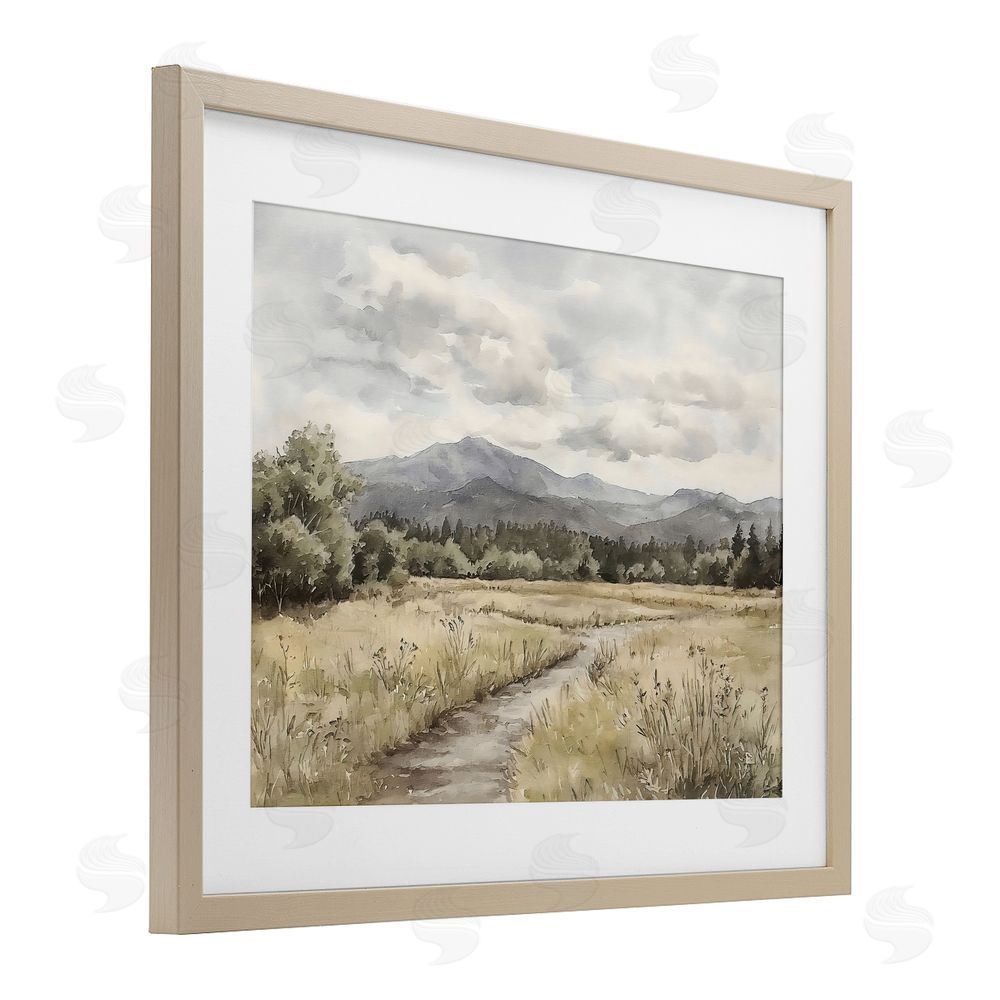 Riley B Muted Pathway to Mountains Brown Framed Print Under Glass Wall Art