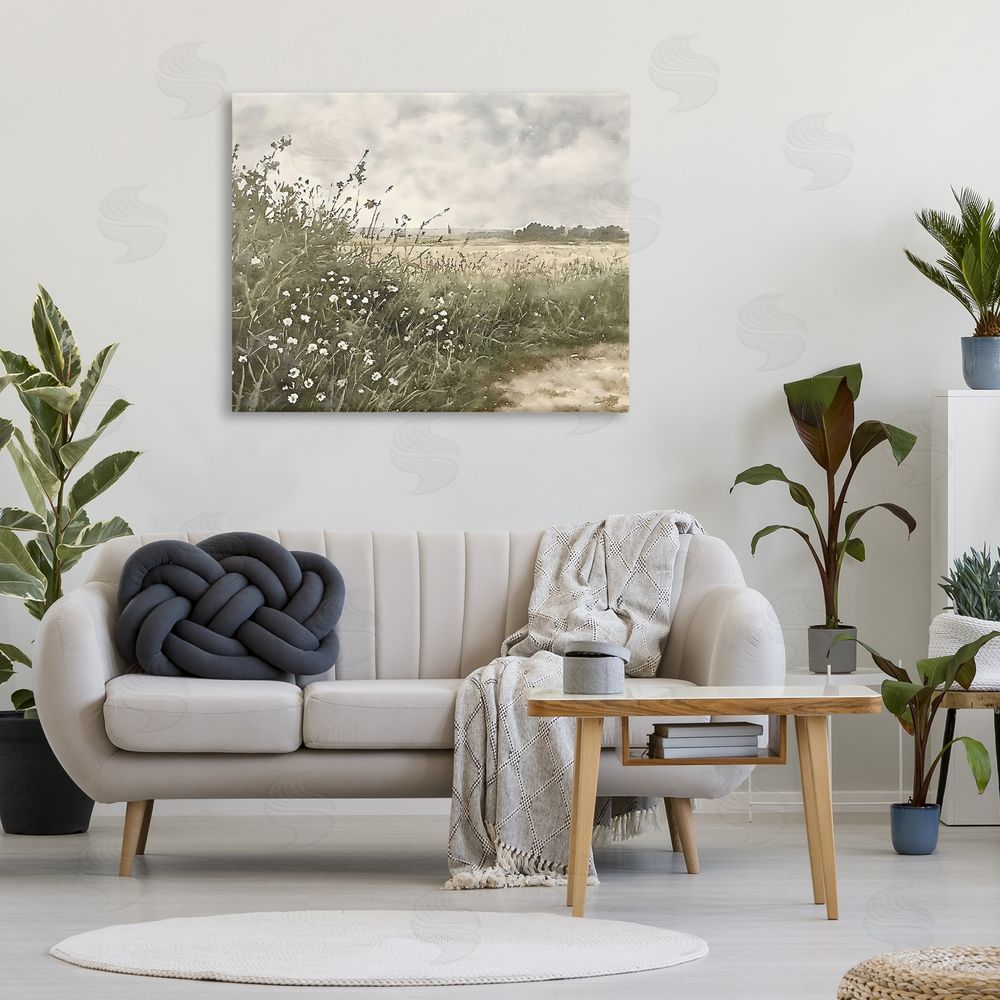 Riley B Soft Meadow Landscape at Dusk Stretched Canvas on Wall
