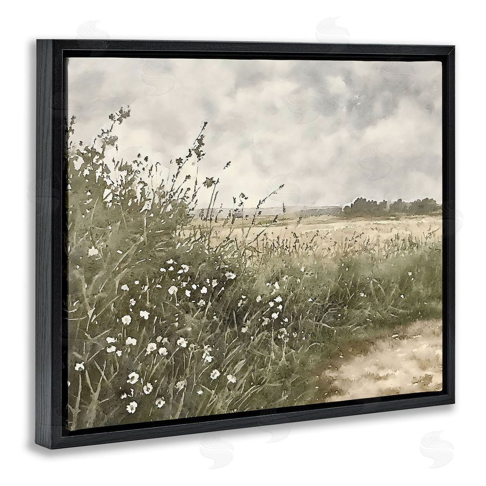 Riley B Soft Meadow Landscape at Dusk Black Floating Framed Canvas Wall Art Print