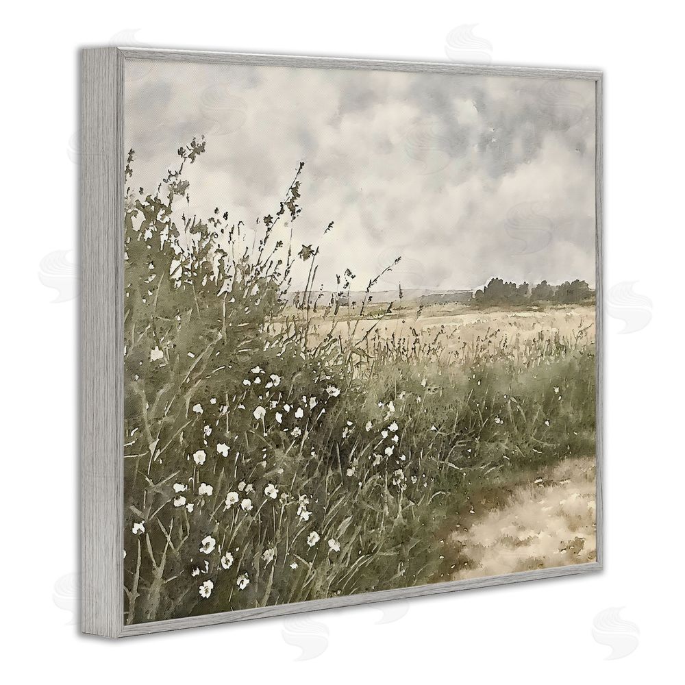 Riley B Soft Meadow Landscape at Dusk Gray Framed Giclee Wall Art Print