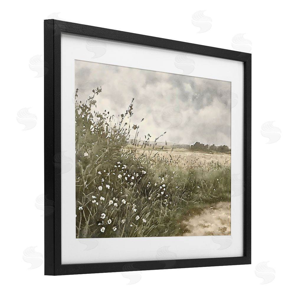 Riley B Soft Meadow Landscape at Dusk Black Framed Print Under Glass with White Mat Wall Art