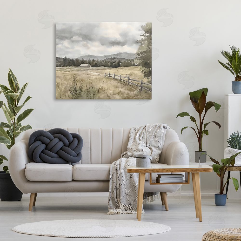 Riley B Muted Valley Cottage Stretched Canvas Wall Art in Room
