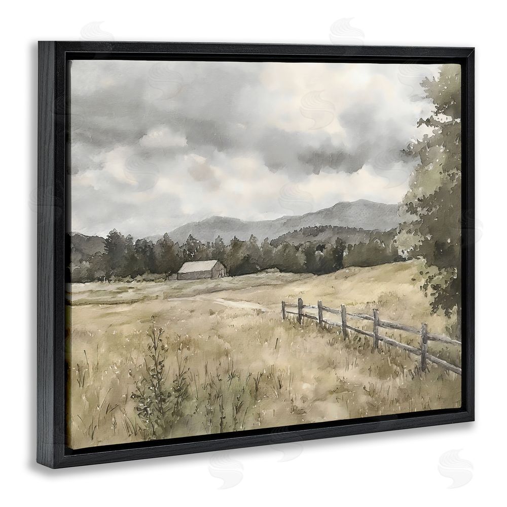 Riley B Muted Valley Cottage Black Floating Framed Canvas Wall Art