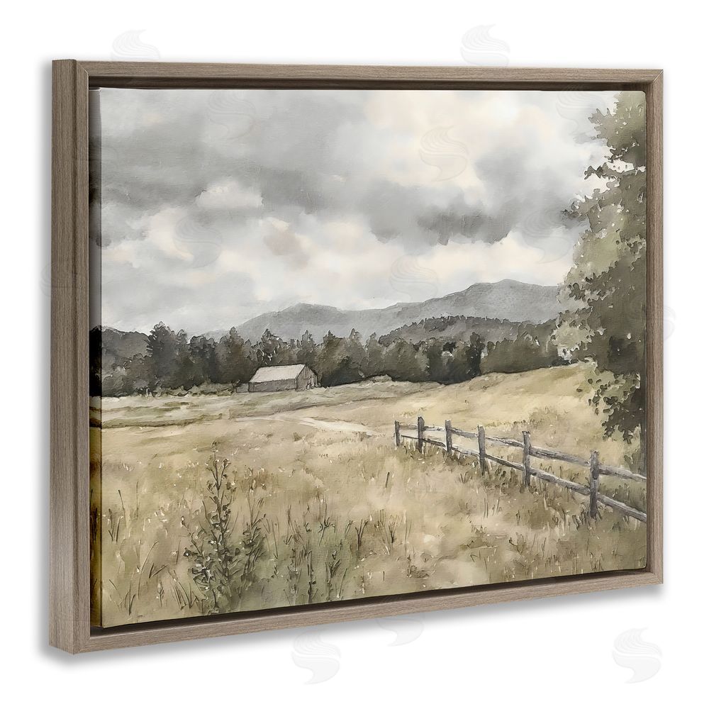 Riley B Muted Valley Cottage Brown Floating Framed Canvas Wall Art