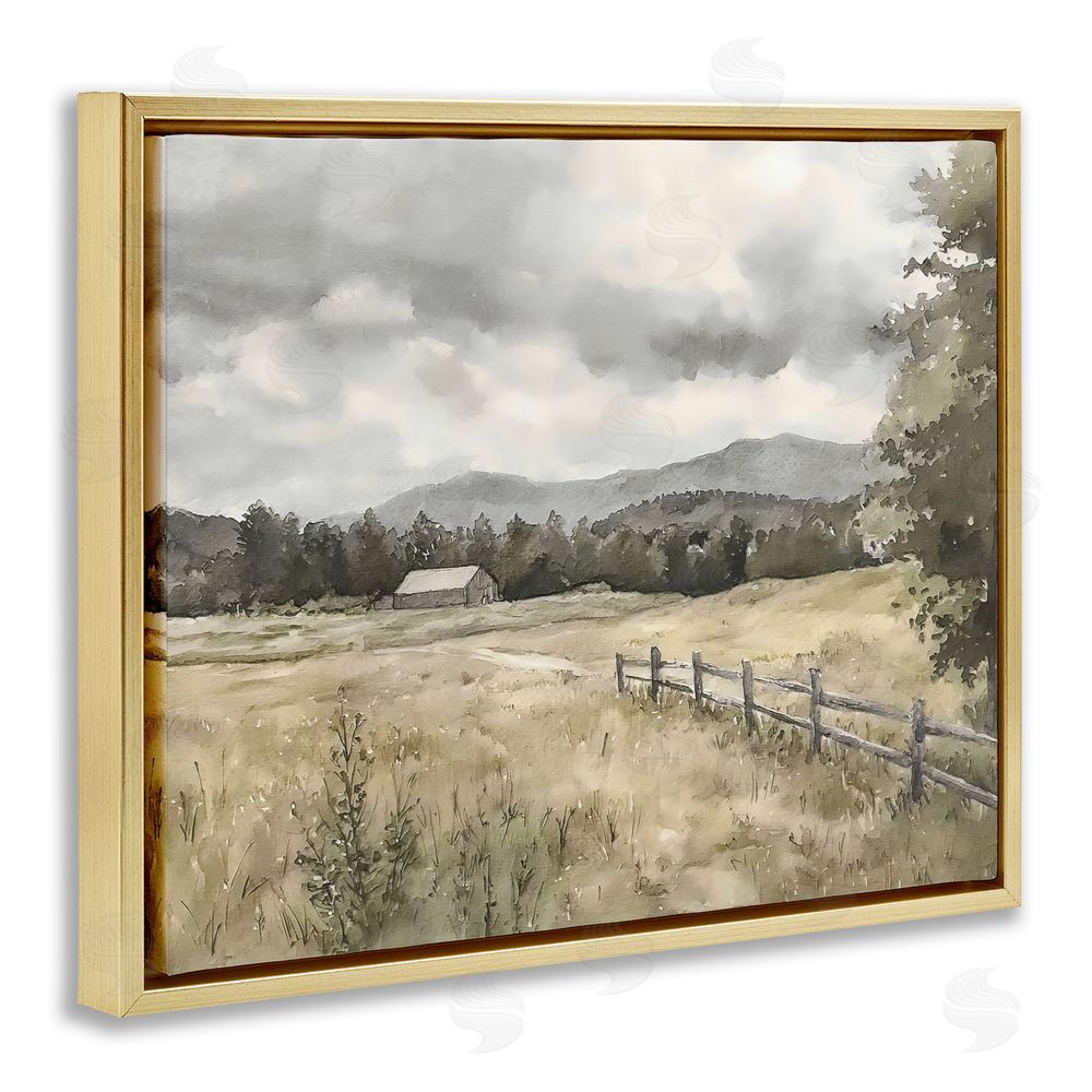 Riley B Muted Valley Cottage Gold Floating Framed Canvas Wall Art