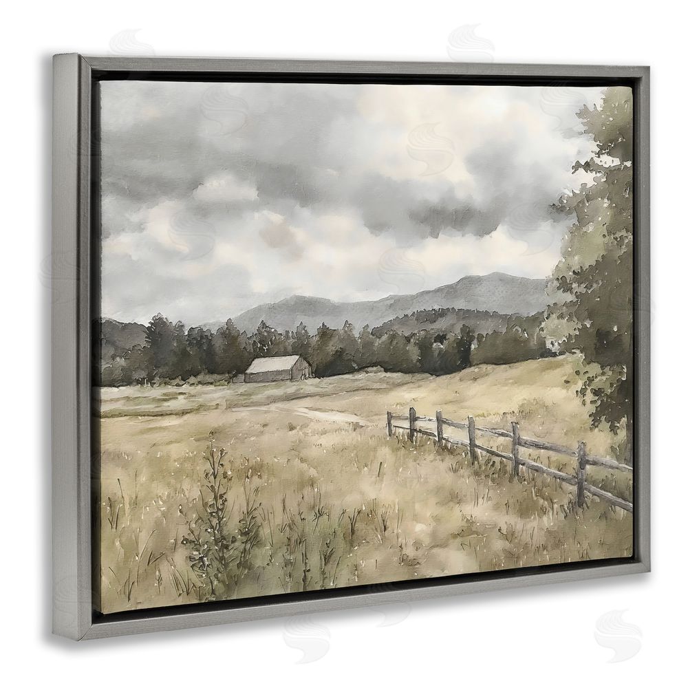 Riley B Muted Valley Cottage Gray Floating Framed Canvas Wall Art