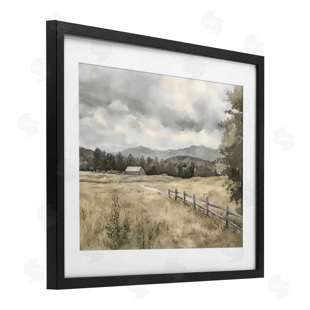 Riley B Muted Valley Cottage Black Framed Print Under Glass Wall Art