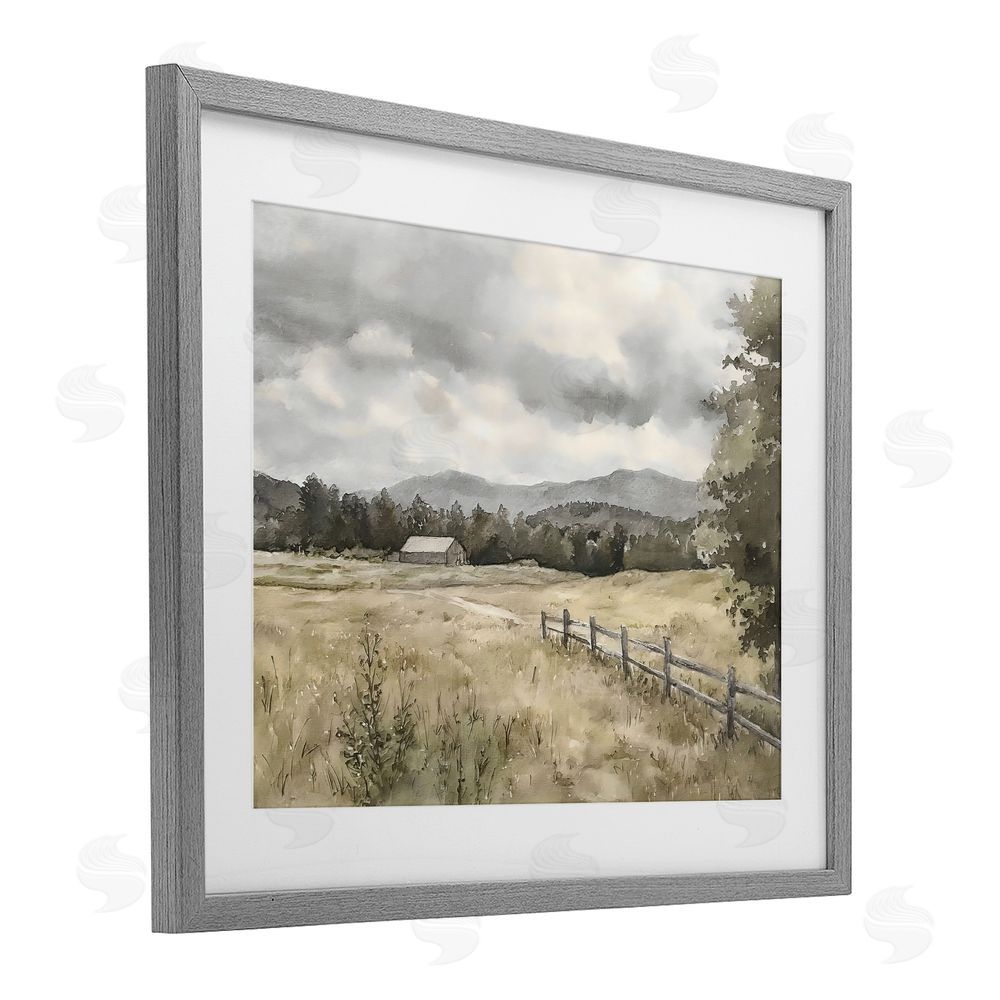 Riley B Muted Valley Cottage Gray Framed Print Under Glass Wall Art