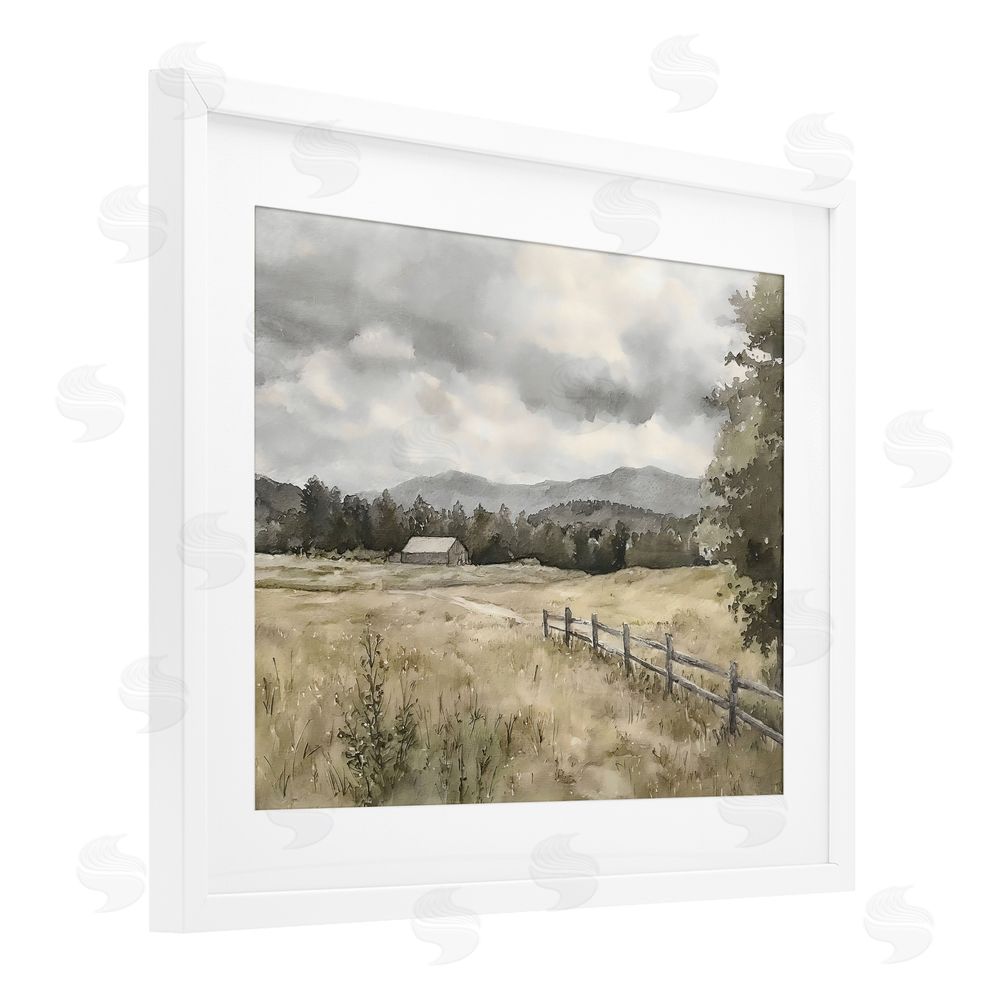 Riley B Muted Valley Cottage White Framed Print Under Glass Wall Art