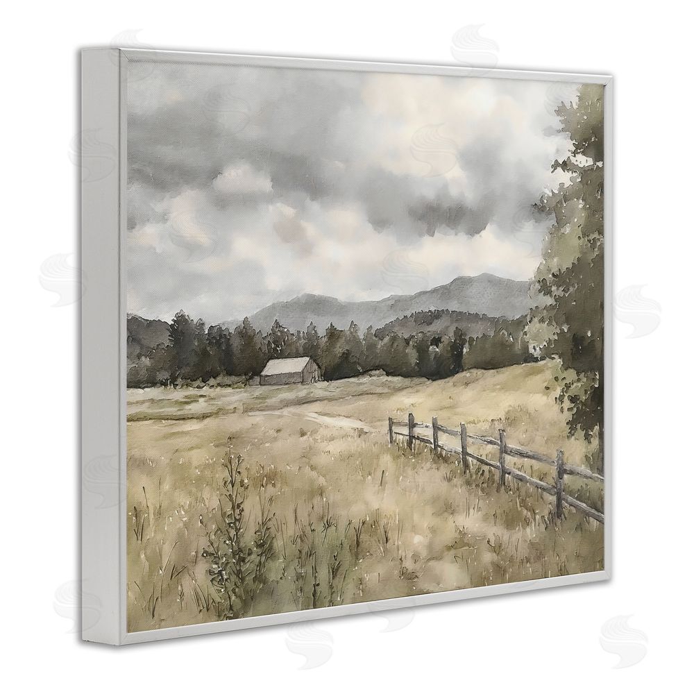 Riley B Muted Valley Cottage White Framed Giclee Wall Art