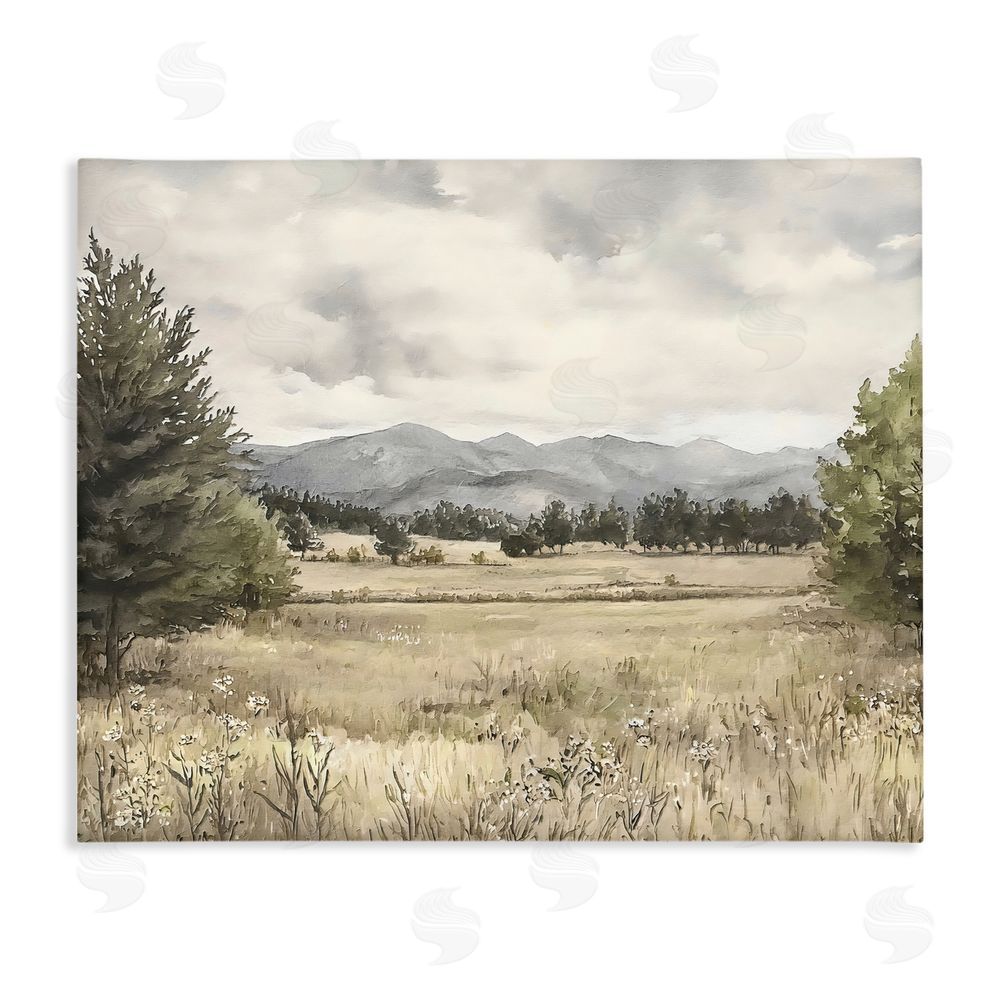 Riley B Muted Mountain Meadow Stretched Canvas Wall Art