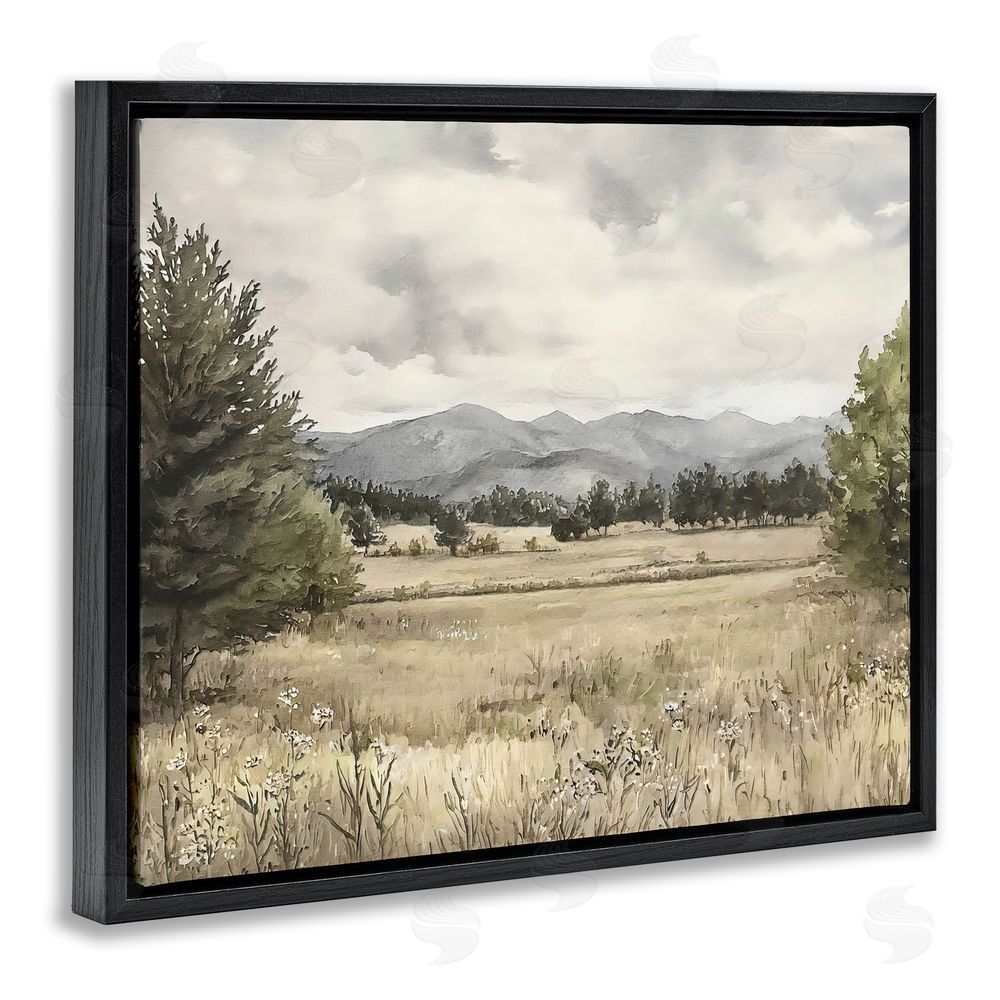 Riley B Muted Mountain Meadow Black Floating Framed Canvas Wall Art
