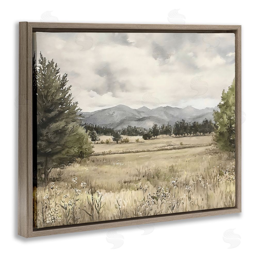 Riley B Muted Mountain Meadow Brown Floating Framed Canvas Wall Art