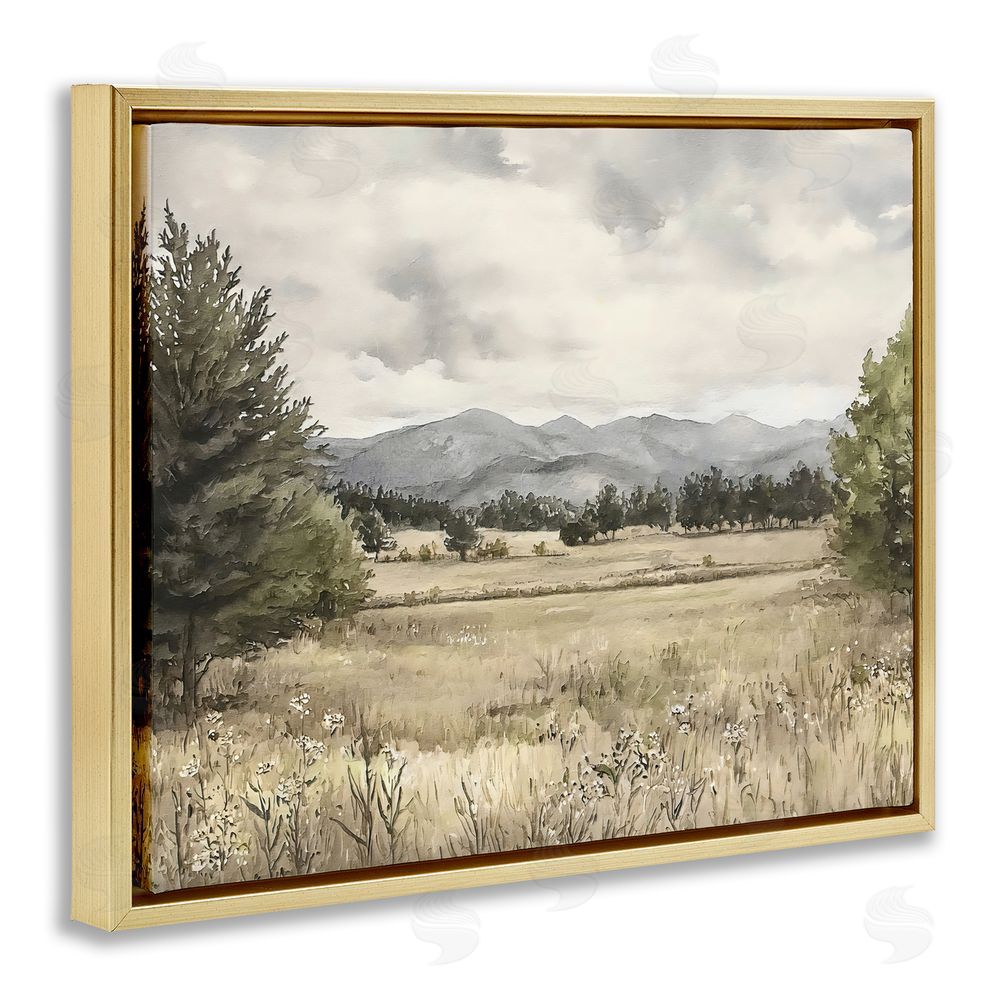 Riley B Muted Mountain Meadow Gold Floating Framed Canvas Wall Art