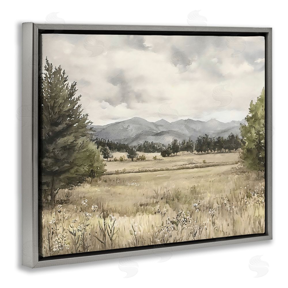 Riley B Muted Mountain Meadow Gray Floating Framed Canvas Wall Art