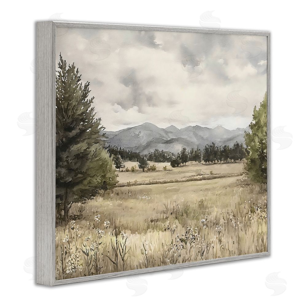 Riley B Muted Mountain Meadow Gray Framed Giclee Wall Art