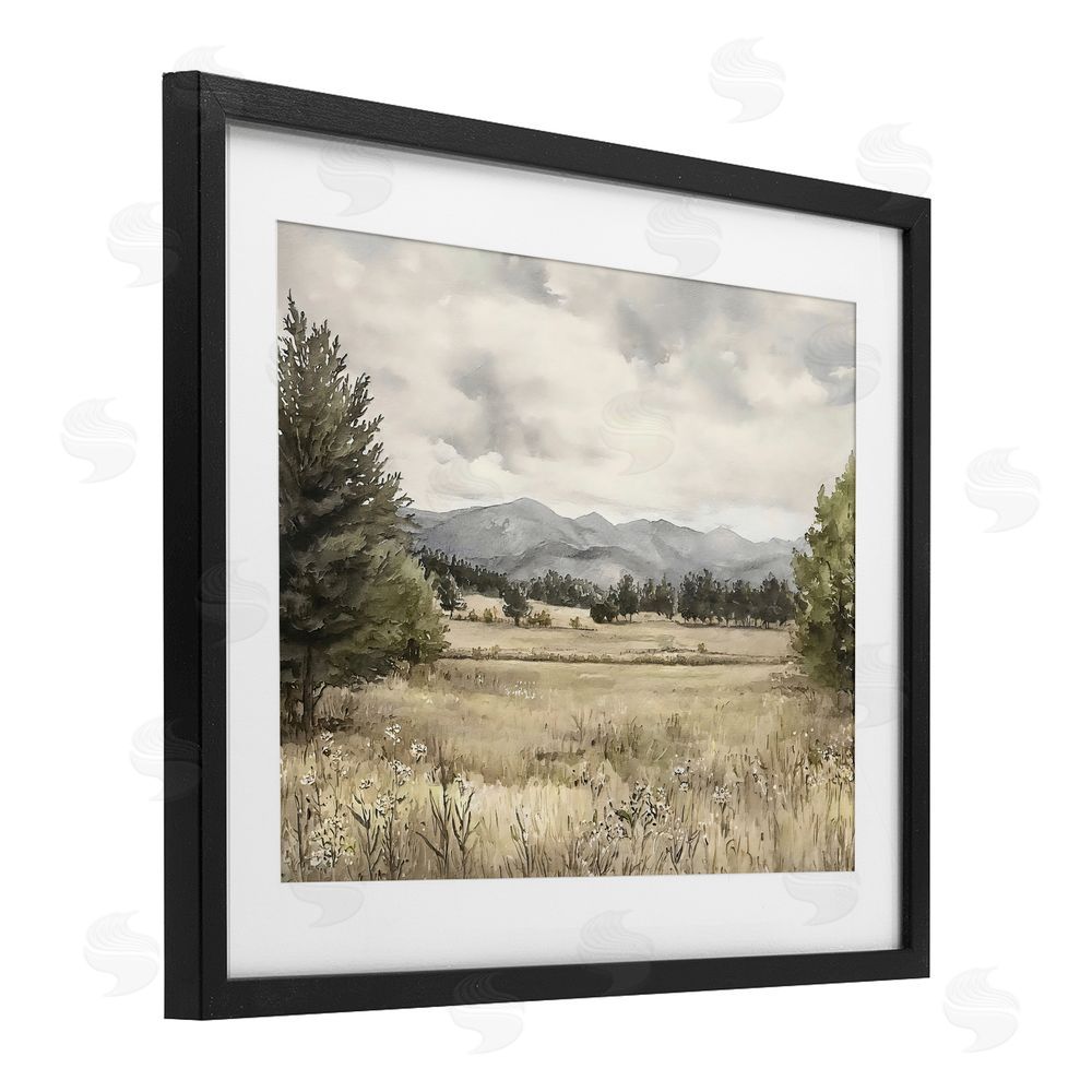 Riley B Muted Mountain Meadow Black Framed Print Under Glass Wall Art
