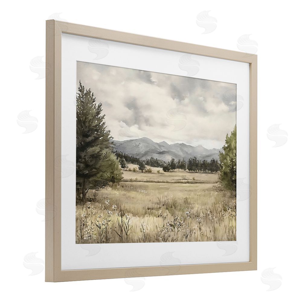 Riley B Muted Mountain Meadow Brown Framed Print Under Glass Wall Art