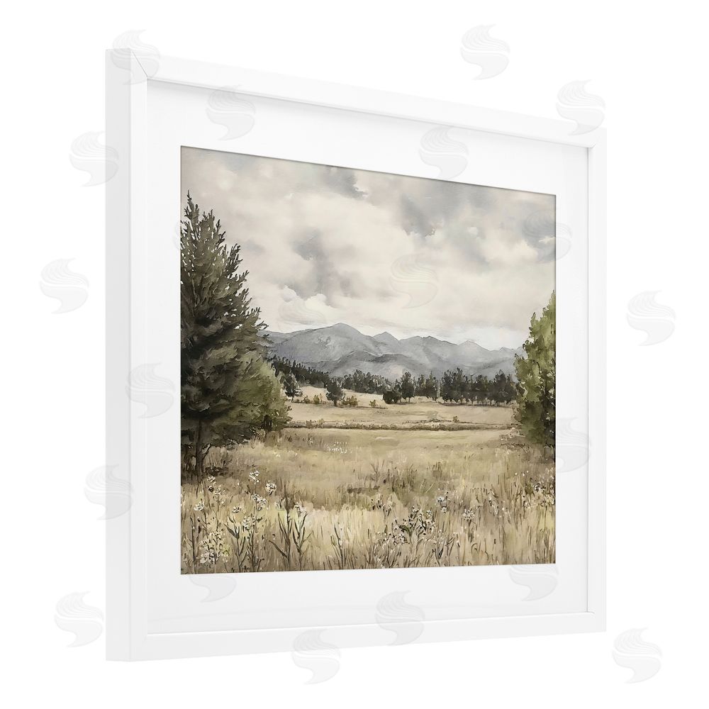 Riley B Muted Mountain Meadow White Framed Print Under Glass Wall Art