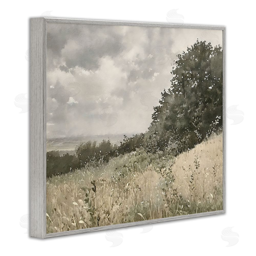 Riley B Soft & Subtle Meadow Landscape Gray Framed Giclee Wall Art Print