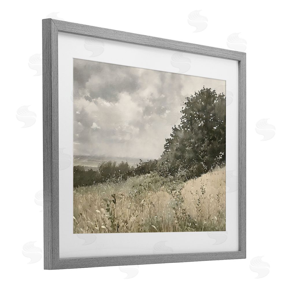 Riley B Soft & Subtle Meadow Landscape Gray Framed Print Under Glass with White Mat Wall Art