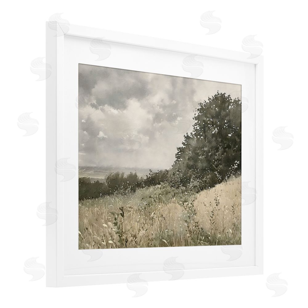 Riley B Soft & Subtle Meadow Landscape White Framed Print Under Glass with White Mat Wall Art