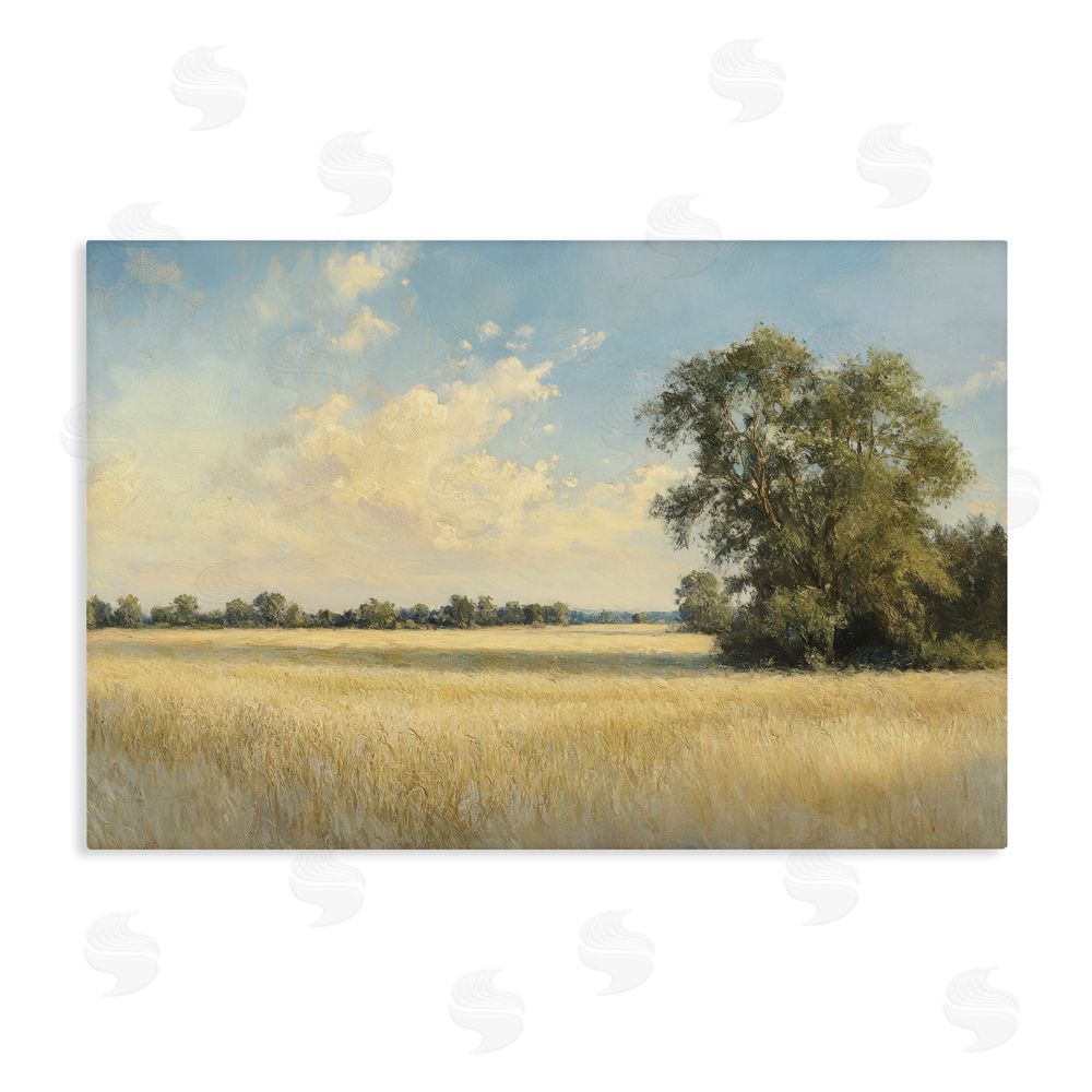 Petal Prints Design Serene Wheat Field at Noon Stretched Canvas Wall Art Print