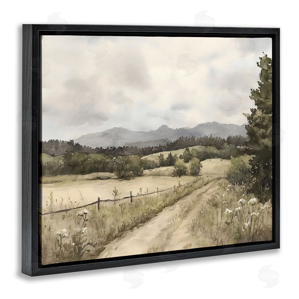Riley B Muted Meadow Lane Black Floating Framed Canvas Wall Art