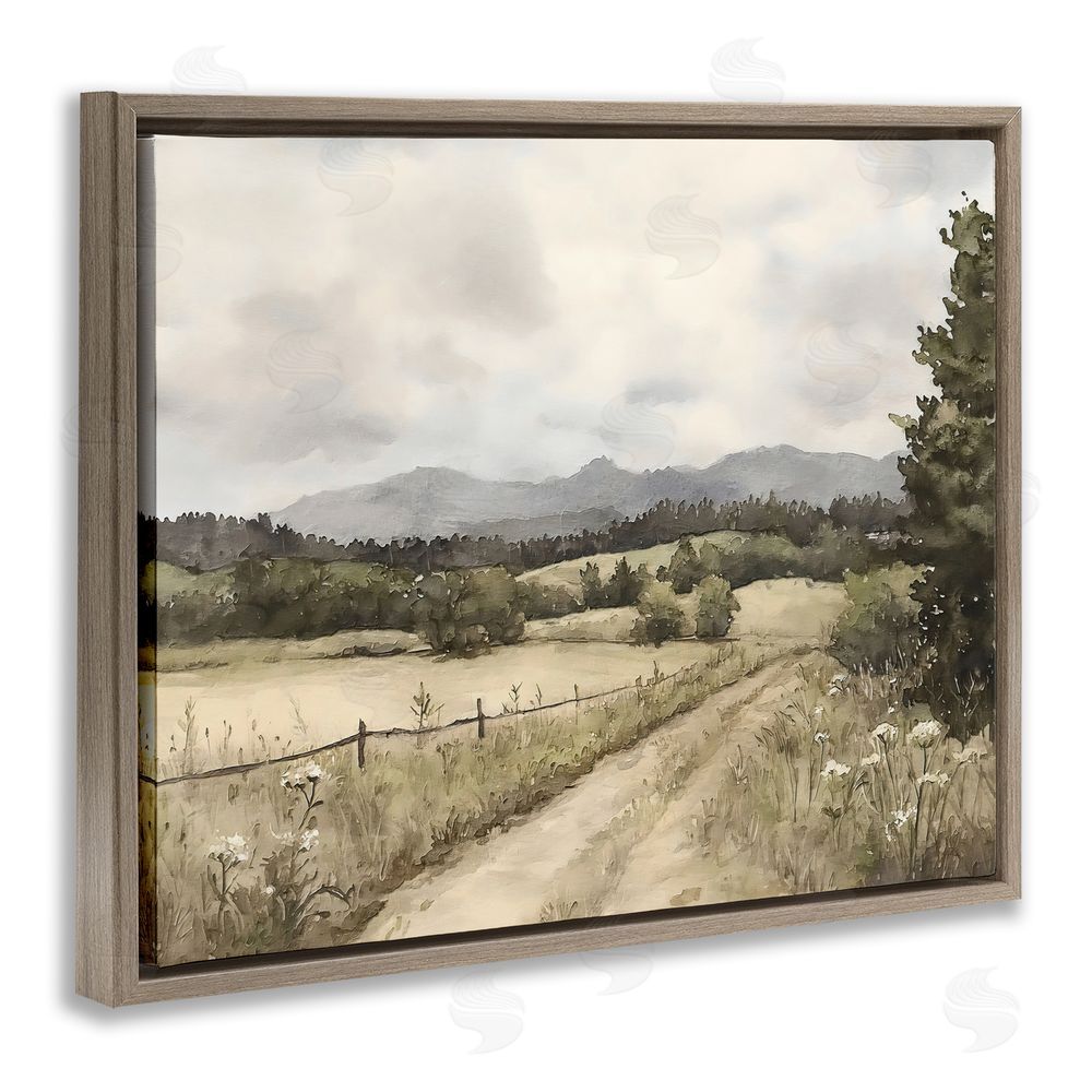 Riley B Muted Meadow Lane Brown Floating Framed Canvas Wall Art